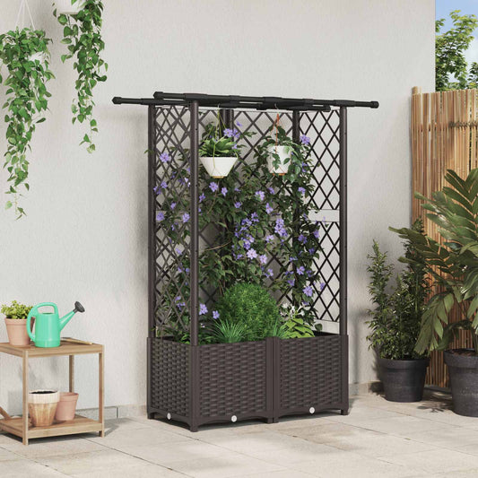 vidaXL Raised Bed with Trellis and Roof Brown 124 x 40 x 136 cm PP
