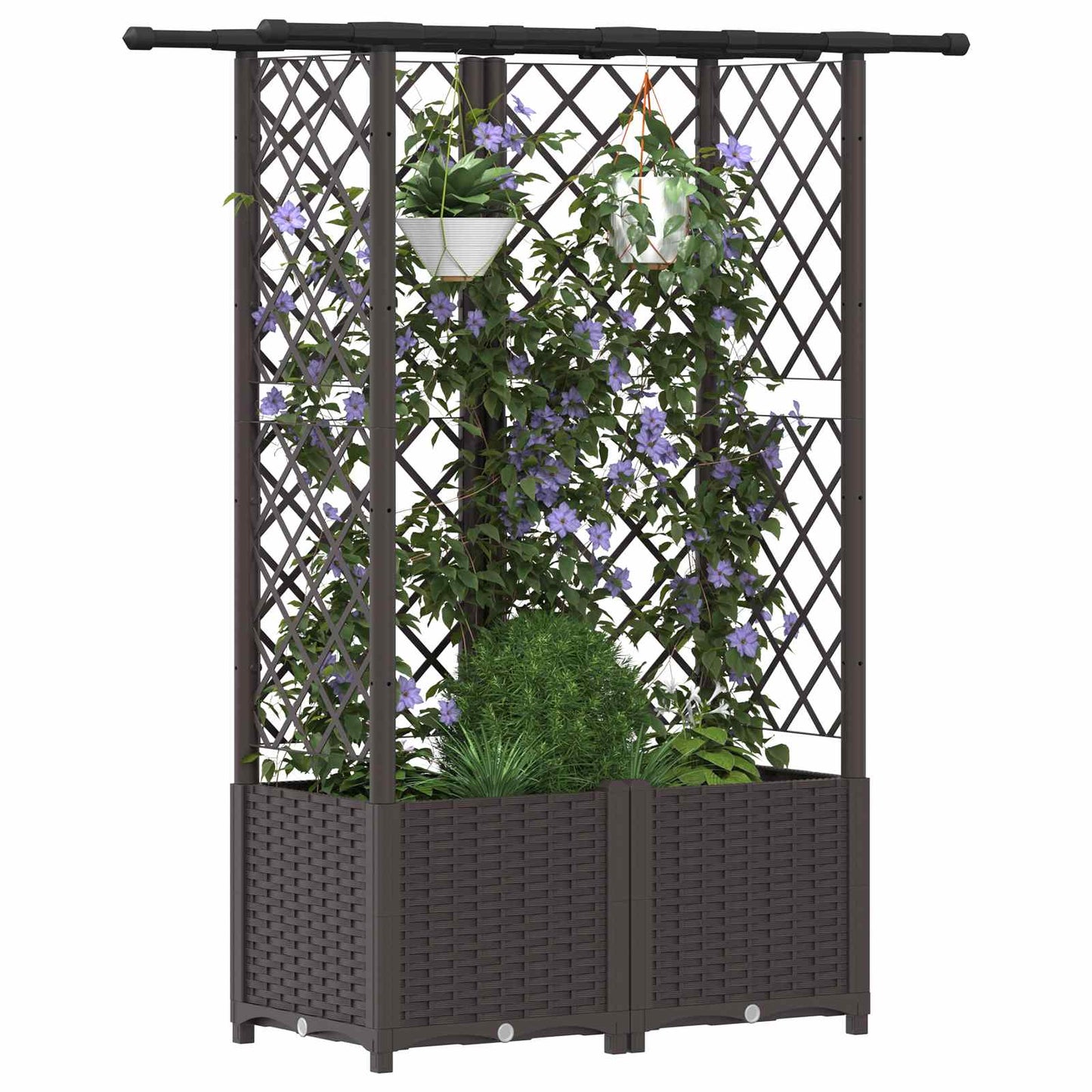 vidaXL Raised Bed with Trellis and Roof Brown 124 x 40 x 138 cm PP