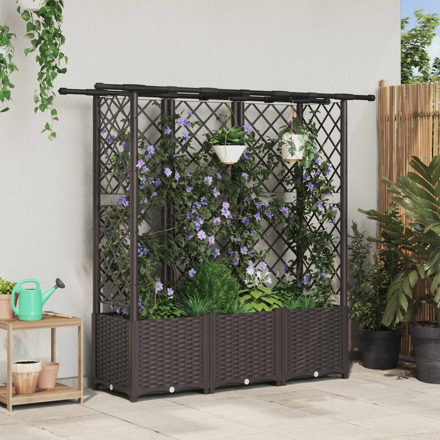 vidaXL Raised Bed with Trellis and Roof Brown 163.5 x 40 x 136 cm PP