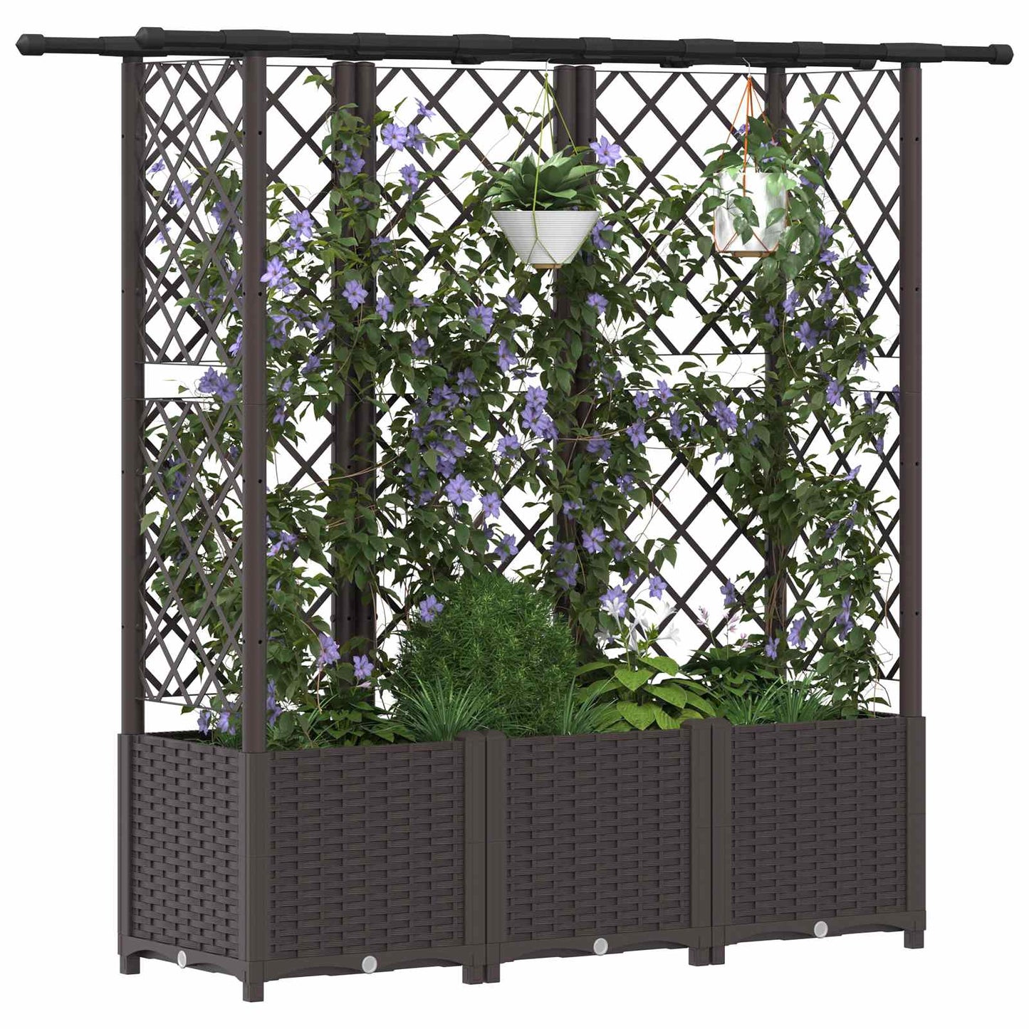 vidaXL Raised Bed with Trellis and Roof Brown 163.5 x 40 x 136 cm PP
