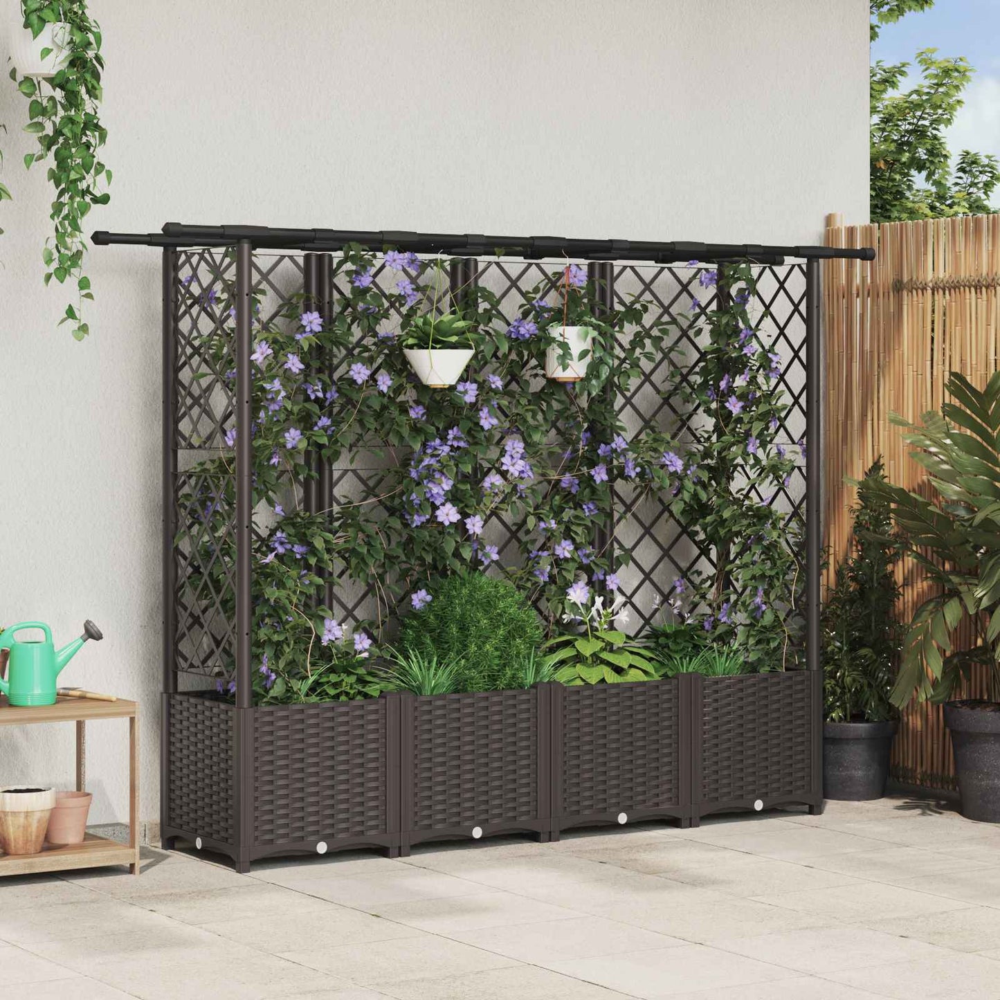 vidaXL Raised Bed with Trellis and Roof Brown 202 x 40 x 138 cm PP