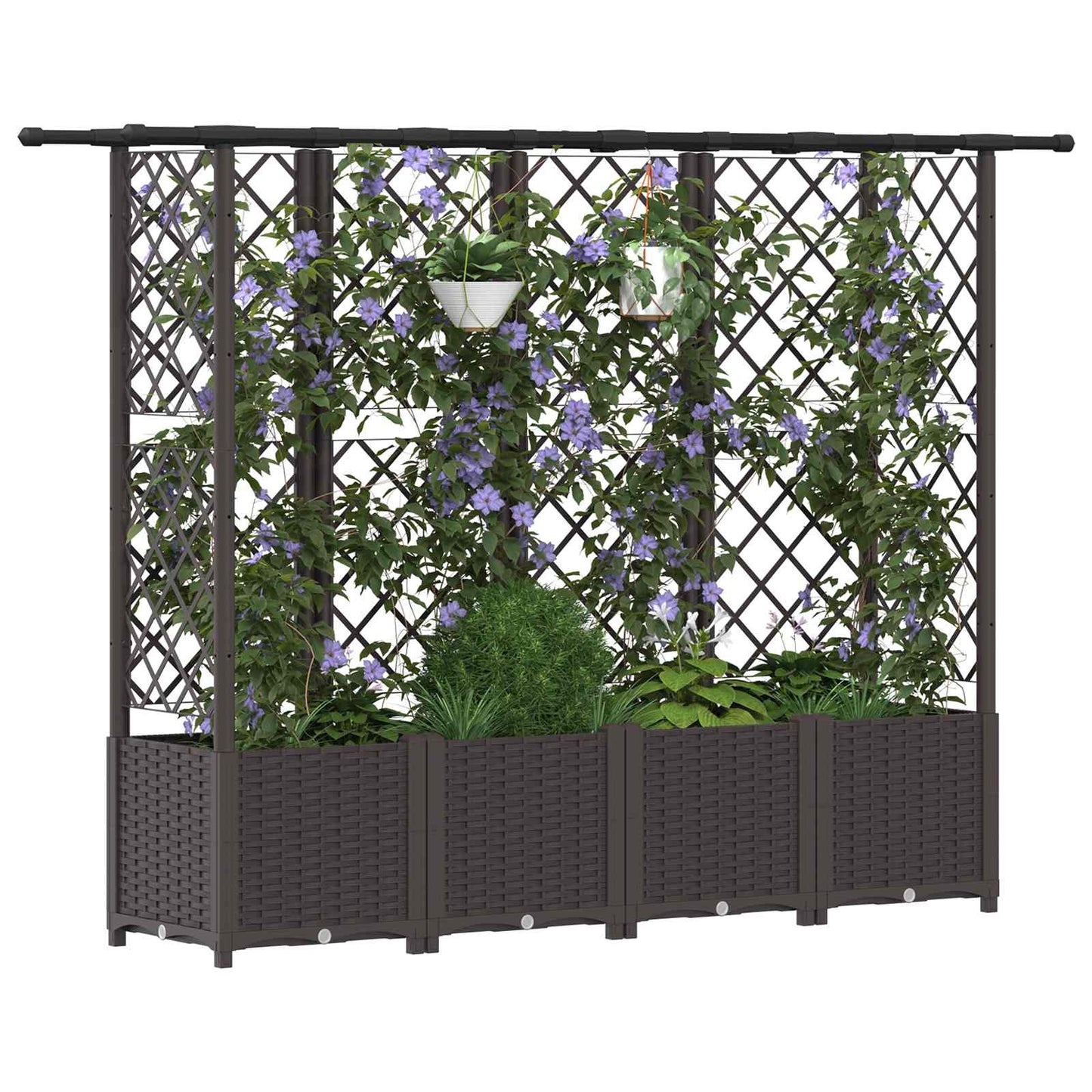 vidaXL Raised Bed with Trellis and Roof Brown 202 x 40 x 138 cm PP