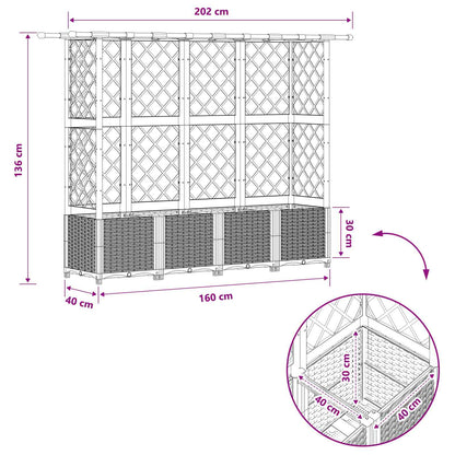 vidaXL Raised Bed with Trellis and Roof Brown 202 x 40 x 138 cm PP