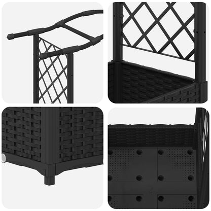 vidaXL Raised Bed with Trellis and Roof Black 124 x 40 x 125 cm PP