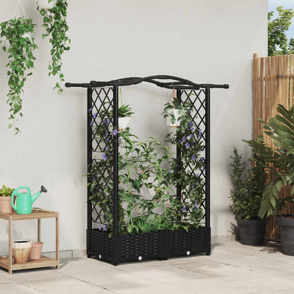 vidaXL Raised Bed with Trellis and Roof Black 124 x 40 x 125 cm PP