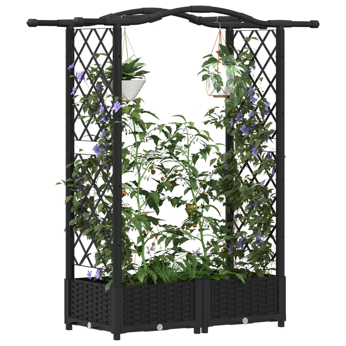 vidaXL Raised Bed with Trellis and Roof Black 124 x 40 x 125 cm PP