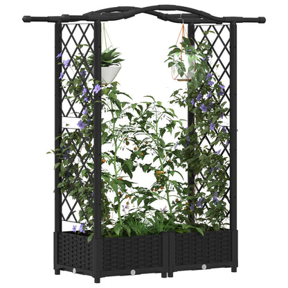 vidaXL Raised Bed with Trellis and Roof Black 124 x 40 x 125 cm PP