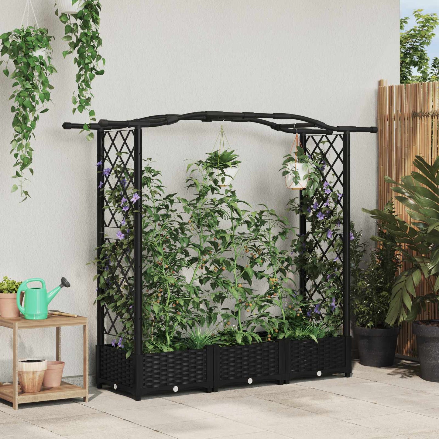 vidaXL Raised Bed with Trellis and Roof Black 169 x 40 x 125 cm PP