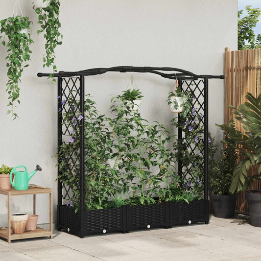 vidaXL Raised Bed with Trellis and Roof Black 169 x 40 x 123 cm PP