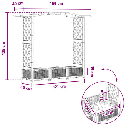 vidaXL Raised Bed with Trellis and Roof Black 169 x 40 x 125 cm PP