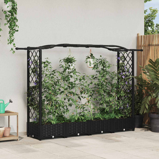 vidaXL Raised Bed with Trellis and Roof Black 207 x 40 x 123 cm PP