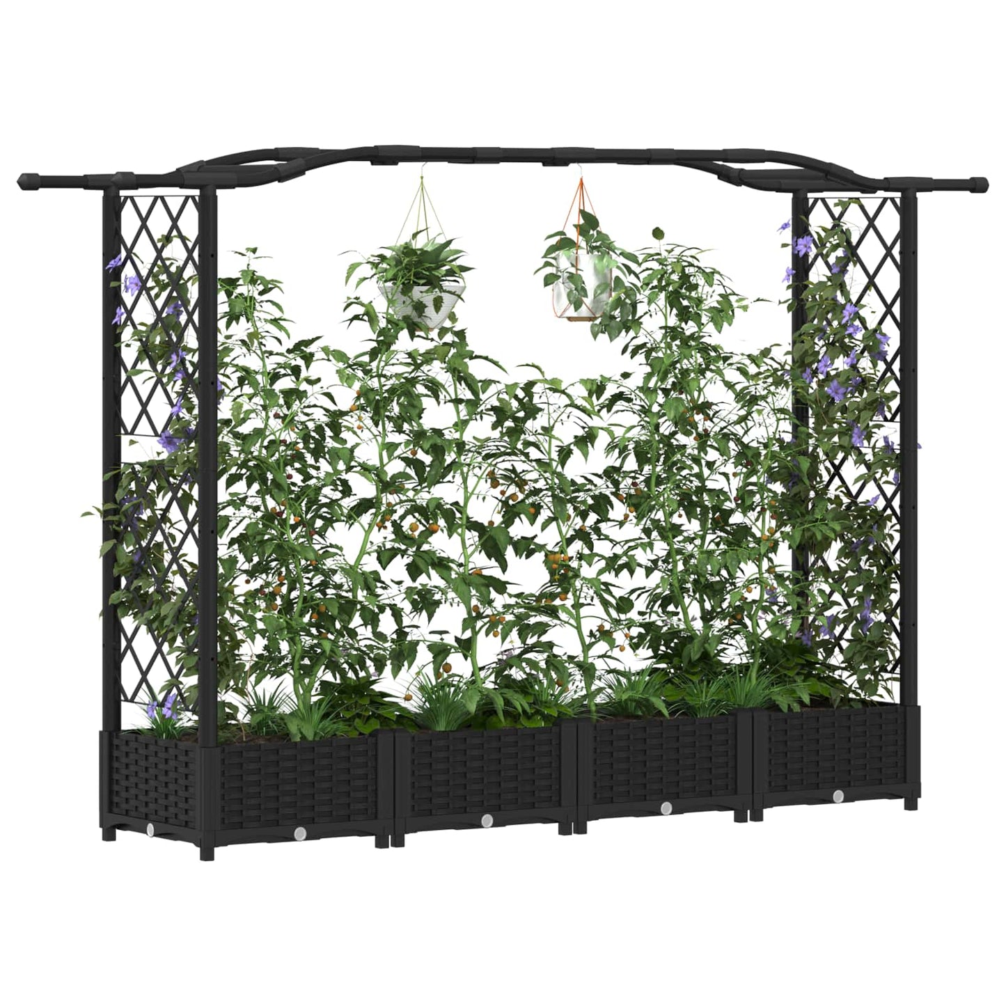 vidaXL Raised Bed with Trellis and Roof Black 207 x 40 x 126 cm PP
