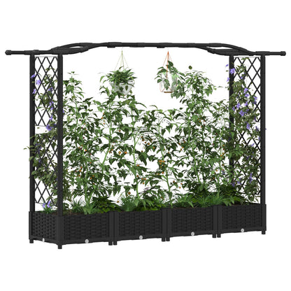 vidaXL Raised Bed with Trellis and Roof Black 207 x 40 x 126 cm PP