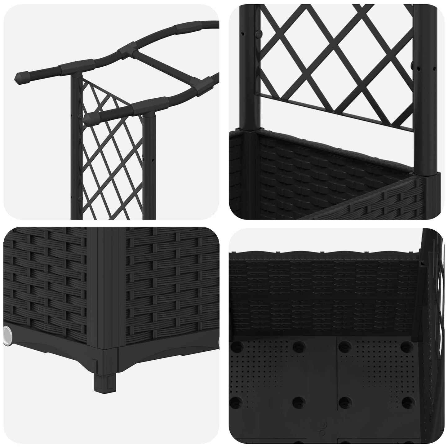 vidaXL Raised Bed with Trellis and Roof Black 125 x 40 x 138 cm PP