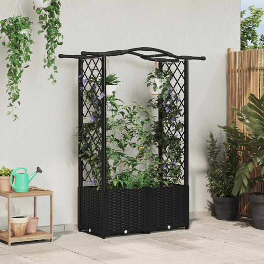 vidaXL Raised Bed with Trellis and Roof Black 125 x 40 x 138 cm PP