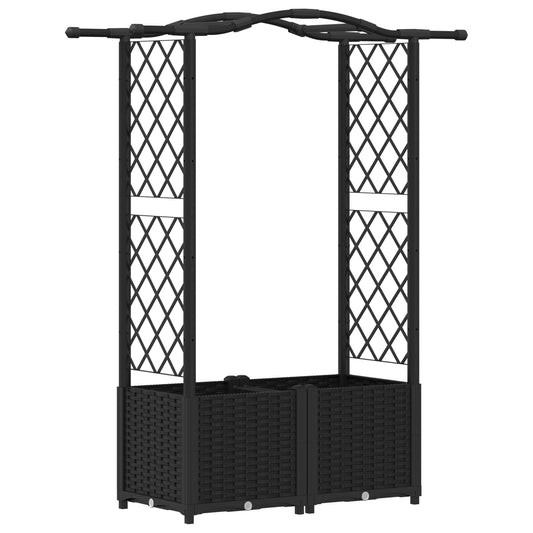 vidaXL Raised Bed with Trellis and Roof Black 125 x 40 x 138 cm PP