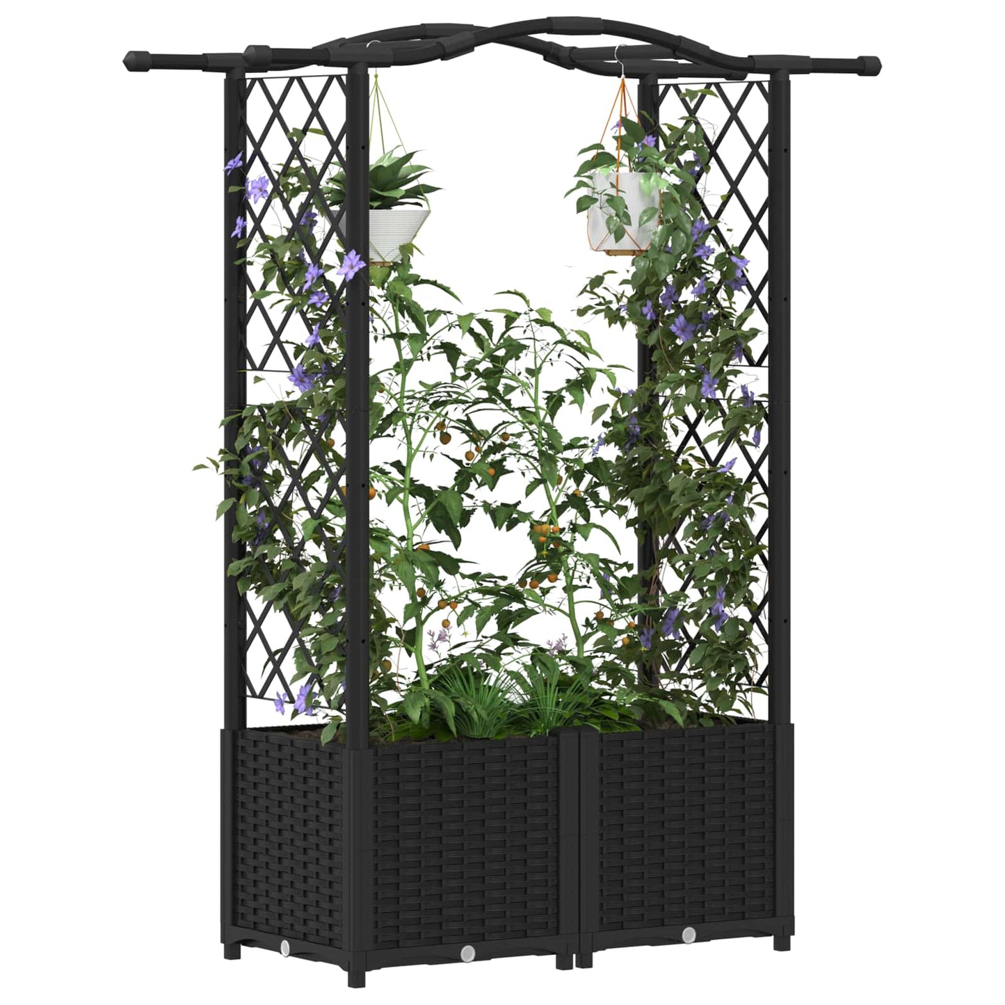 vidaXL Raised Bed with Trellis and Roof Black 125 x 40 x 138 cm PP