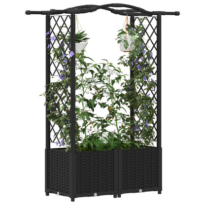 vidaXL Raised Bed with Trellis and Roof Black 125 x 40 x 138 cm PP