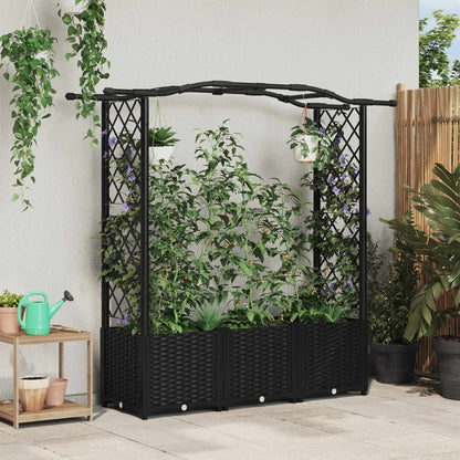 vidaXL Raised Bed with Trellis and Roof Black 164 x 40 x 142 cm PP