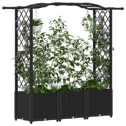 vidaXL Raised Bed with Trellis and Roof Black 164 x 40 x 142 cm PP