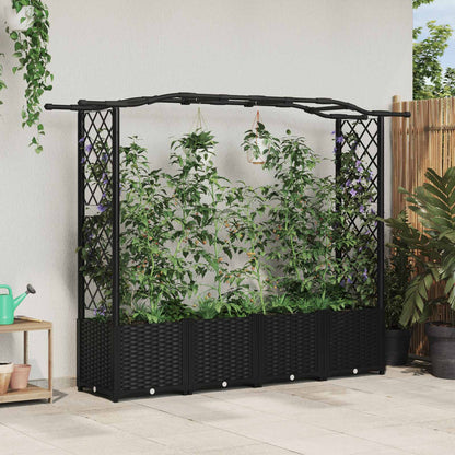 vidaXL Raised Bed with Trellis and Roof Black 204 x 40 x 141 cm PP