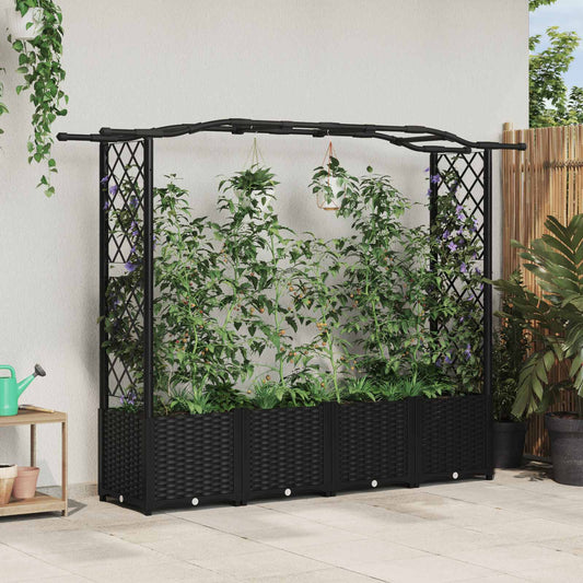 vidaXL Raised Bed with Trellis and Roof Black 204 x 40 x 138 cm PP