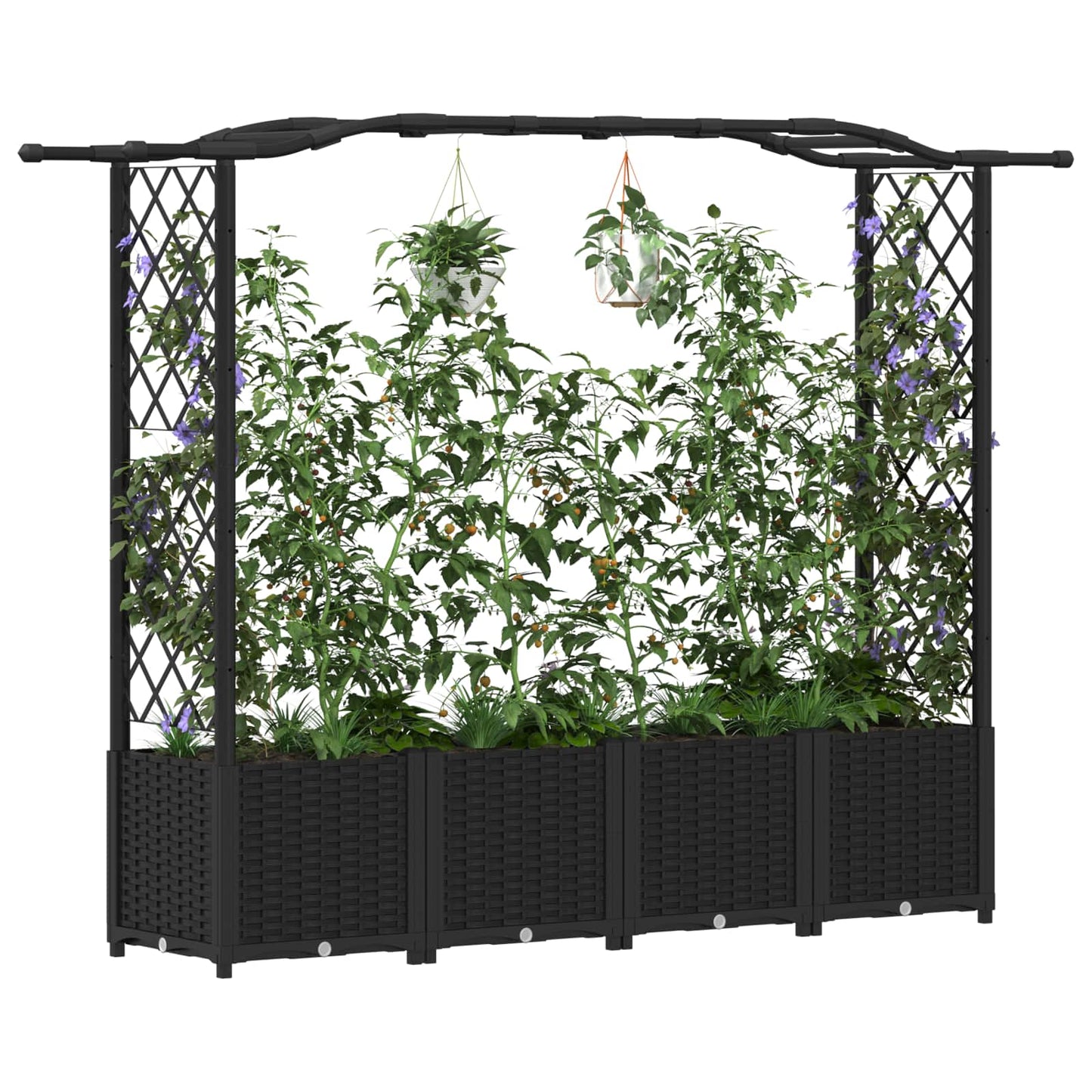 vidaXL Raised Bed with Trellis and Roof Black 204 x 40 x 141 cm PP