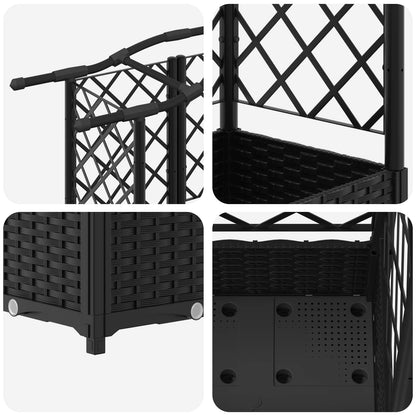 vidaXL Raised Bed with Trellis and Roof Black 124 x 40 x 126 cm PP