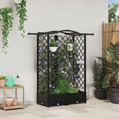 vidaXL Raised Bed with Trellis and Roof Black 124 x 40 x 126 cm PP