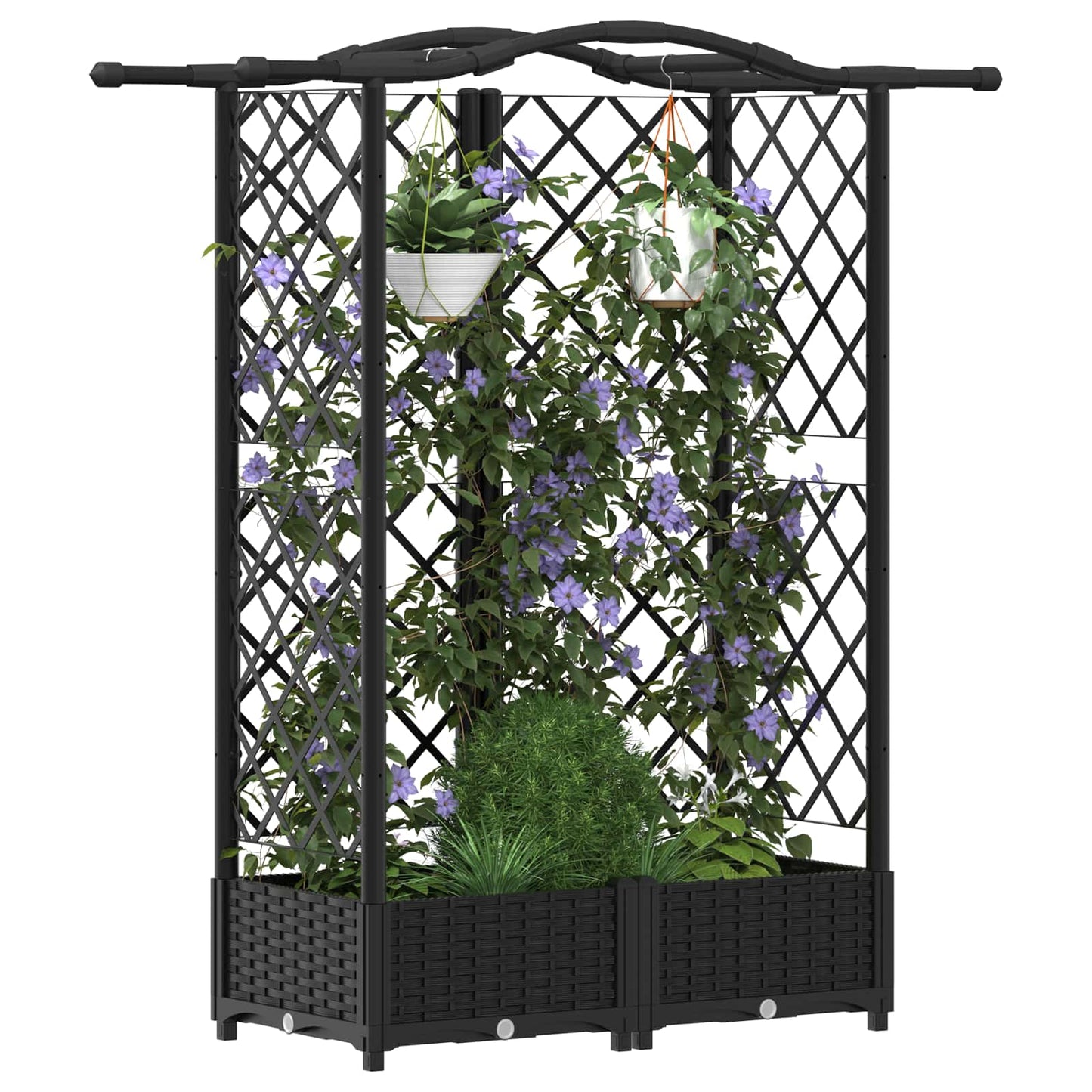 vidaXL Raised Bed with Trellis and Roof Black 124 x 40 x 126 cm PP