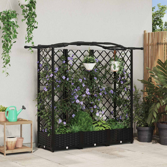 vidaXL Raised Bed with Trellis and Roof Black 163 x 40 x 123 cm PP