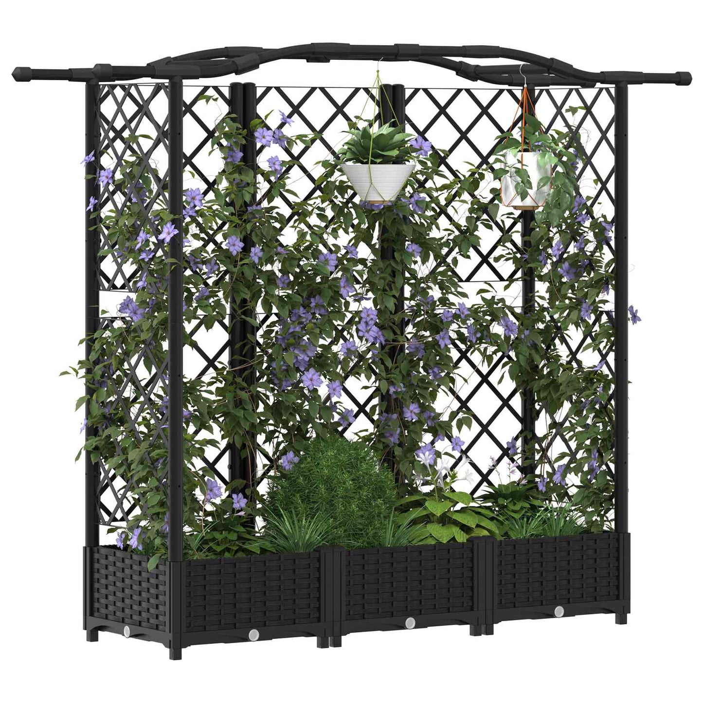 vidaXL Raised Bed with Trellis and Roof Black 163 x 40 x 123 cm PP
