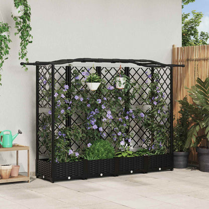 vidaXL Raised Bed with Trellis and Roof Black 203.5 x 40 x 123 cm PP