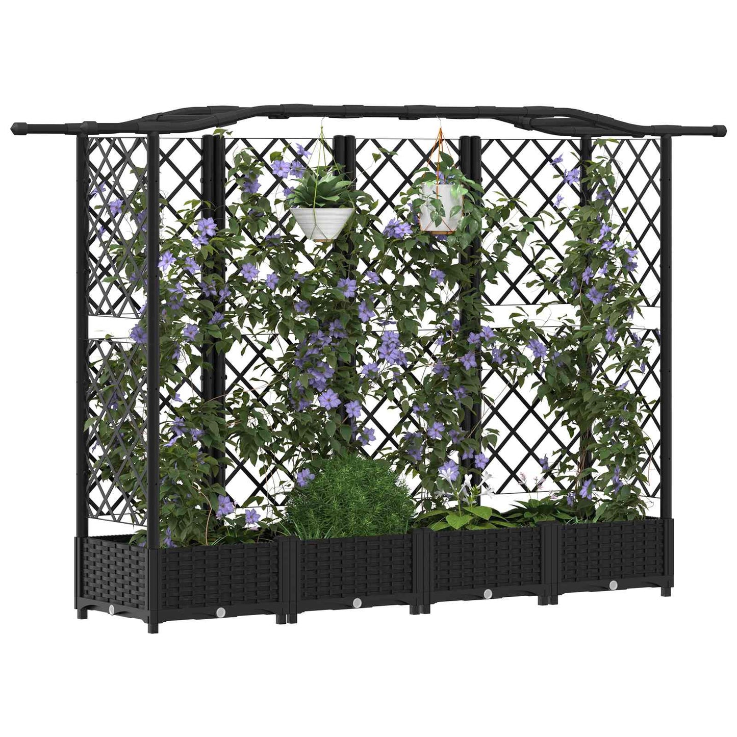vidaXL Raised Bed with Trellis and Roof Black 203.5 x 40 x 123 cm PP