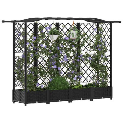 vidaXL Raised Bed with Trellis and Roof Black 203.5 x 40 x 123 cm PP