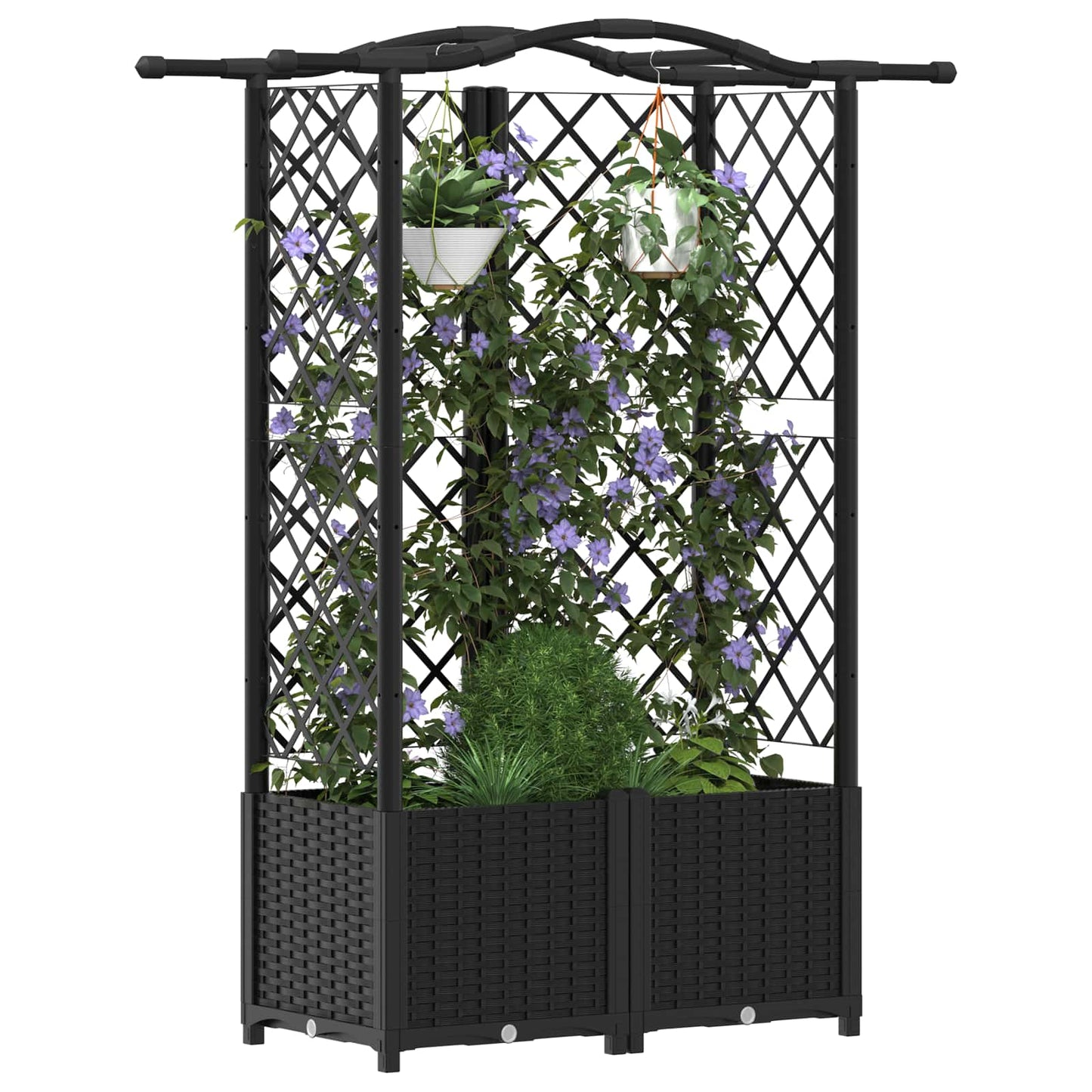 vidaXL Raised Bed with Trellis and Roof Black 122 x 40 x 141 cm PP