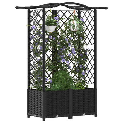 vidaXL Raised Bed with Trellis and Roof Black 122 x 40 x 141 cm PP