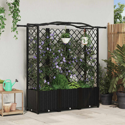 vidaXL Raised Bed with Trellis and Roof Black 163 x 40 x 138 cm PP