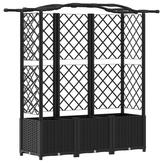 vidaXL Raised Bed with Trellis and Roof Black 163 x 40 x 138 cm PP