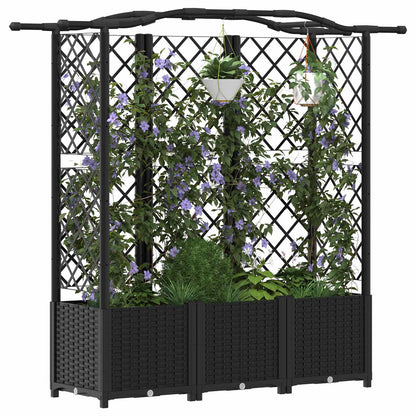 vidaXL Raised Bed with Trellis and Roof Black 163 x 40 x 138 cm PP
