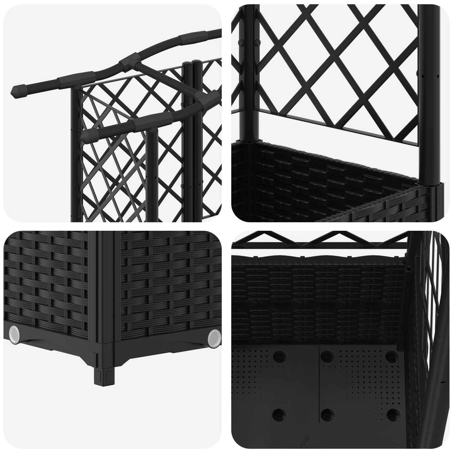 vidaXL Raised Bed with Trellis and Roof Black 204 x 40 x 141 cm PP