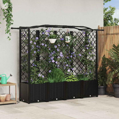 vidaXL Raised Bed with Trellis and Roof Black 204 x 40 x 141 cm PP