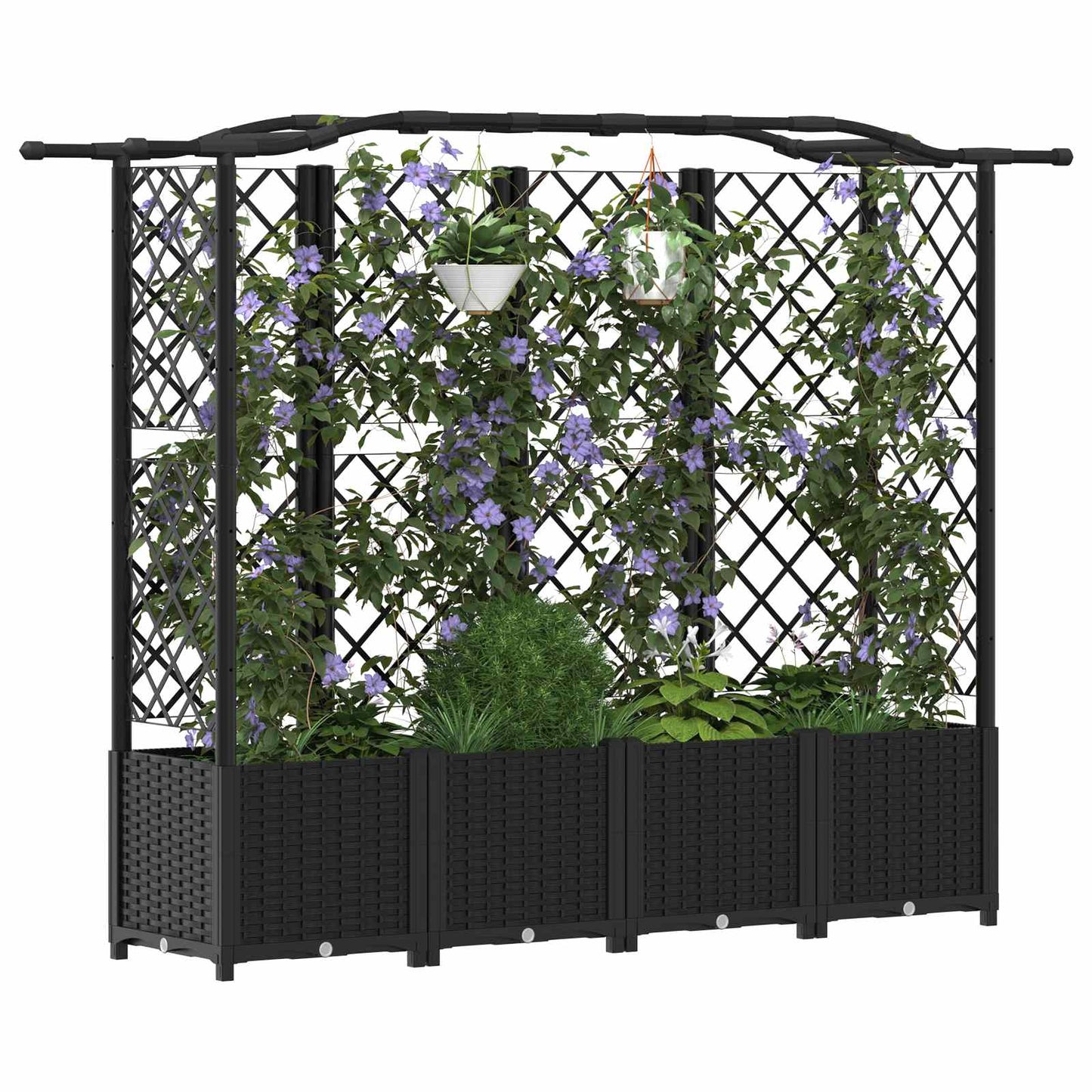vidaXL Raised Bed with Trellis and Roof Black 204 x 40 x 141 cm PP