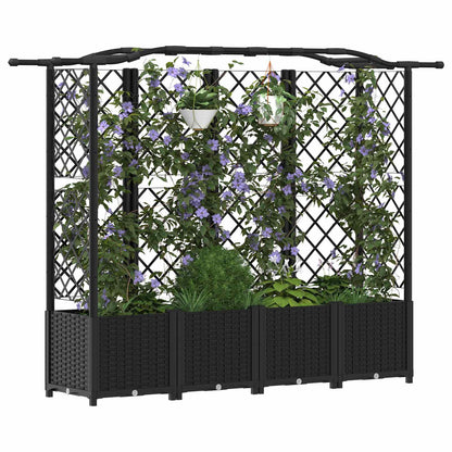 vidaXL Raised Bed with Trellis and Roof Black 204 x 40 x 141 cm PP