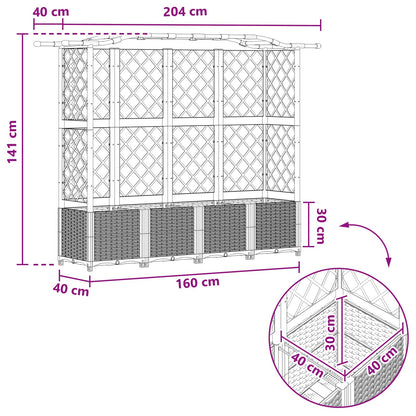 vidaXL Raised Bed with Trellis and Roof Black 204 x 40 x 141 cm PP