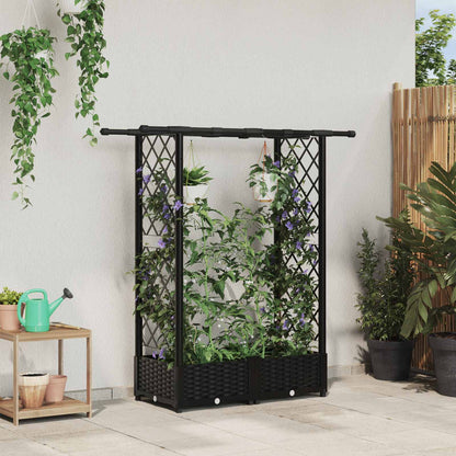 vidaXL Raised Bed with Trellis and Roof Black 122.5 x 40 x 123 cm PP