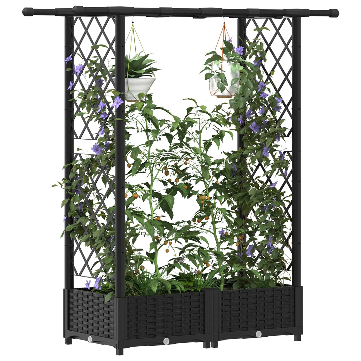 vidaXL Raised Bed with Trellis and Roof Black 122.5 x 40 x 123 cm PP
