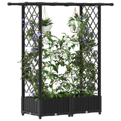 vidaXL Raised Bed with Trellis and Roof Black 122.5 x 40 x 123 cm PP