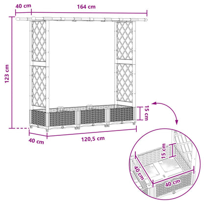 vidaXL Raised Bed with Trellis and Roof Black 164 x 40 x 123 cm PP