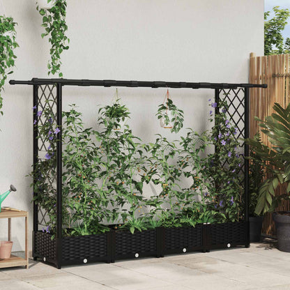 vidaXL Raised Bed with Trellis and Roof Black 203 x 40 x 123 cm PP